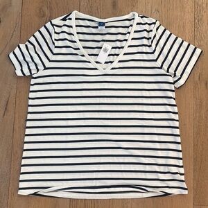 NWT Old Navy Women Luxe T shirt Stripe White Navy Blue Small v neck cotton
